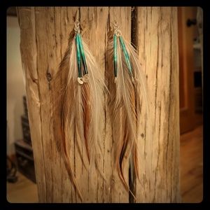 Feather and porcupine quill earrings